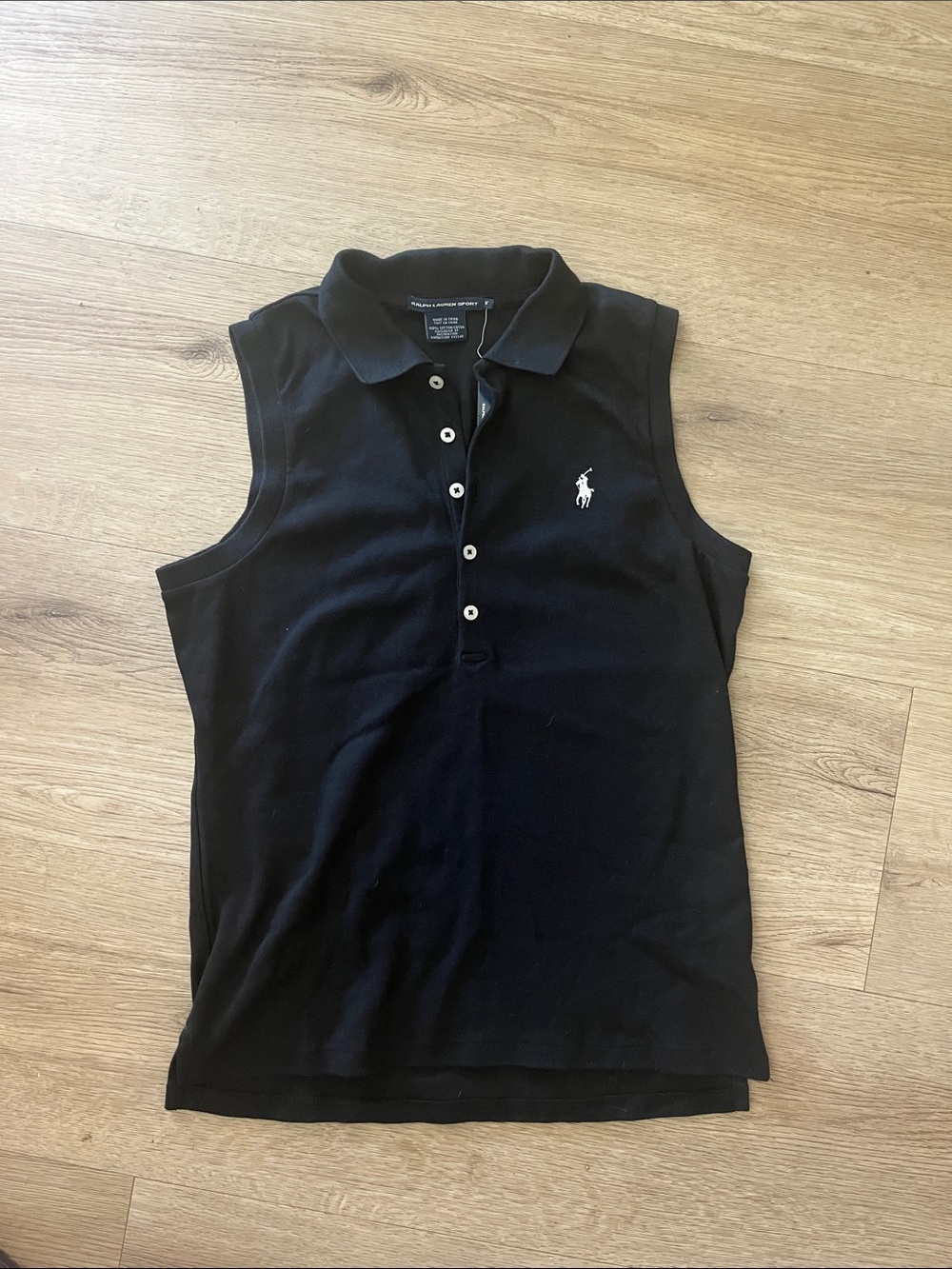 Ralph Lauren Black Sleeveless Polo with White Pony Embroidery